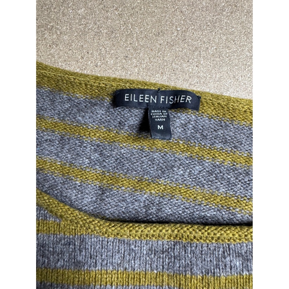 Eileen Fisher Yak Wool Striped Sweater Grey Green Boat Neck M - Picture 9 of 10
